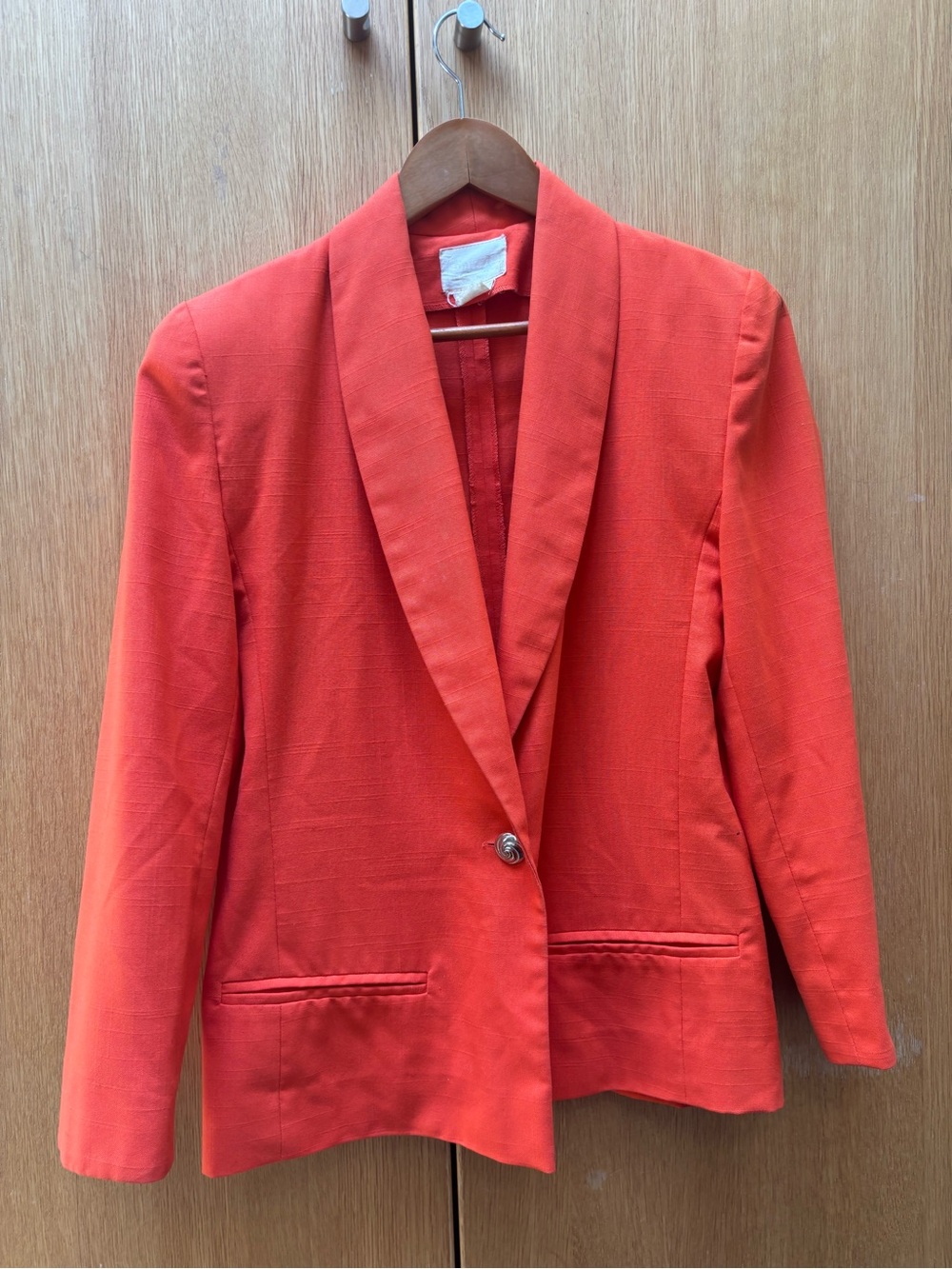 Vintage Bright Orange Single-Button Shawl Collar Blazer